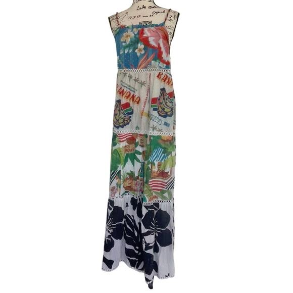 FARM RIO MAXI DRESS FLOWY SZ SMALL TROPICAL FRUITY PRINT MAXIMALIST AESTHETIC - Picture 10 of 16